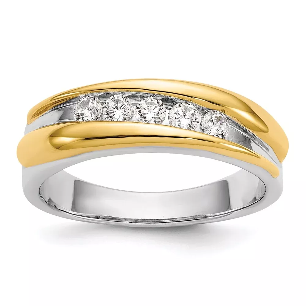 14k Two-tone Gold 5-Stone 3 /8 carat Diamond Complete Mens Band
