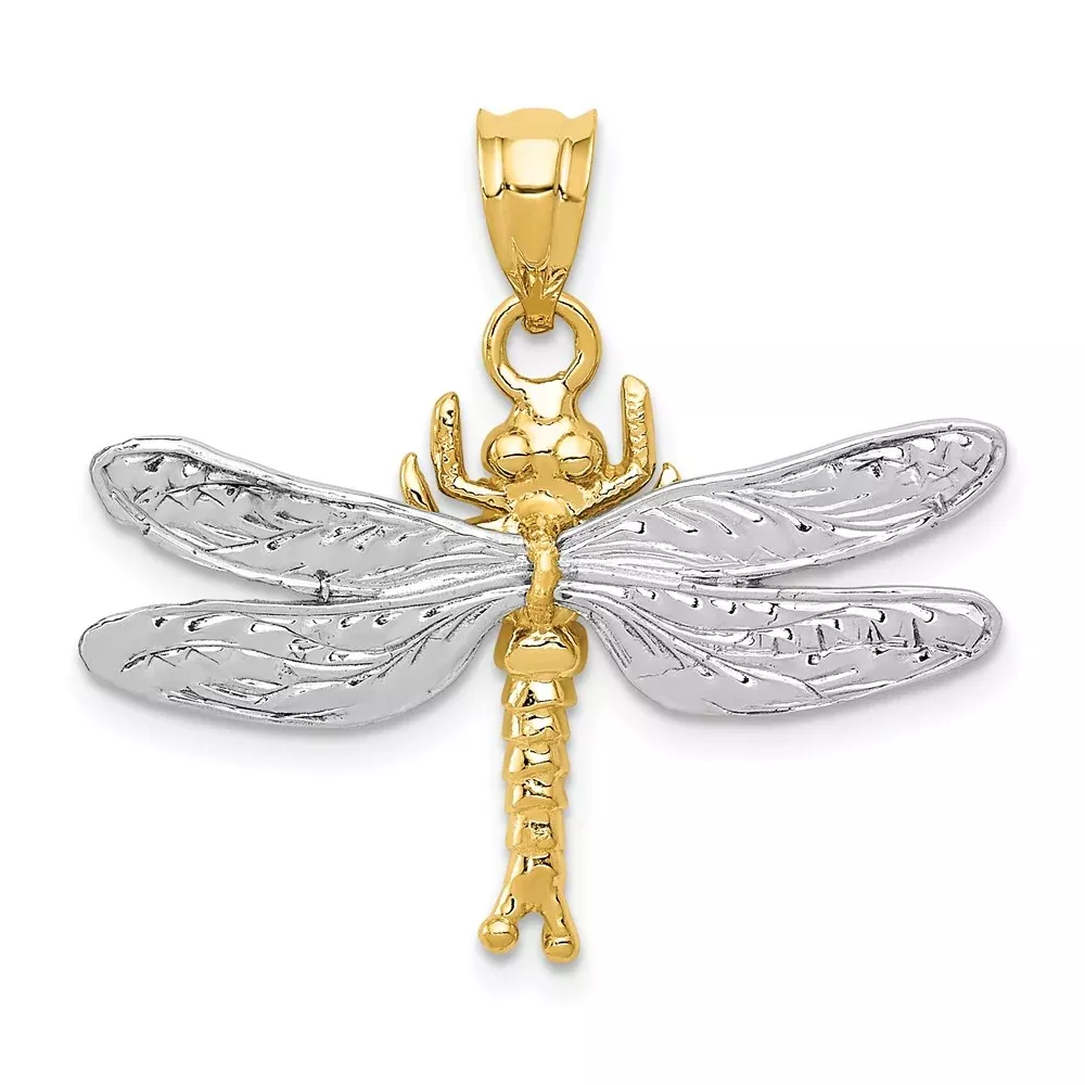 14k Two-tone Gold Dragonfly Pendant