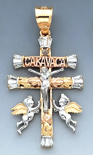 14k Two-Tone Gold Fancy Cara Vaca Crucifix Pendant 50mm Hight
