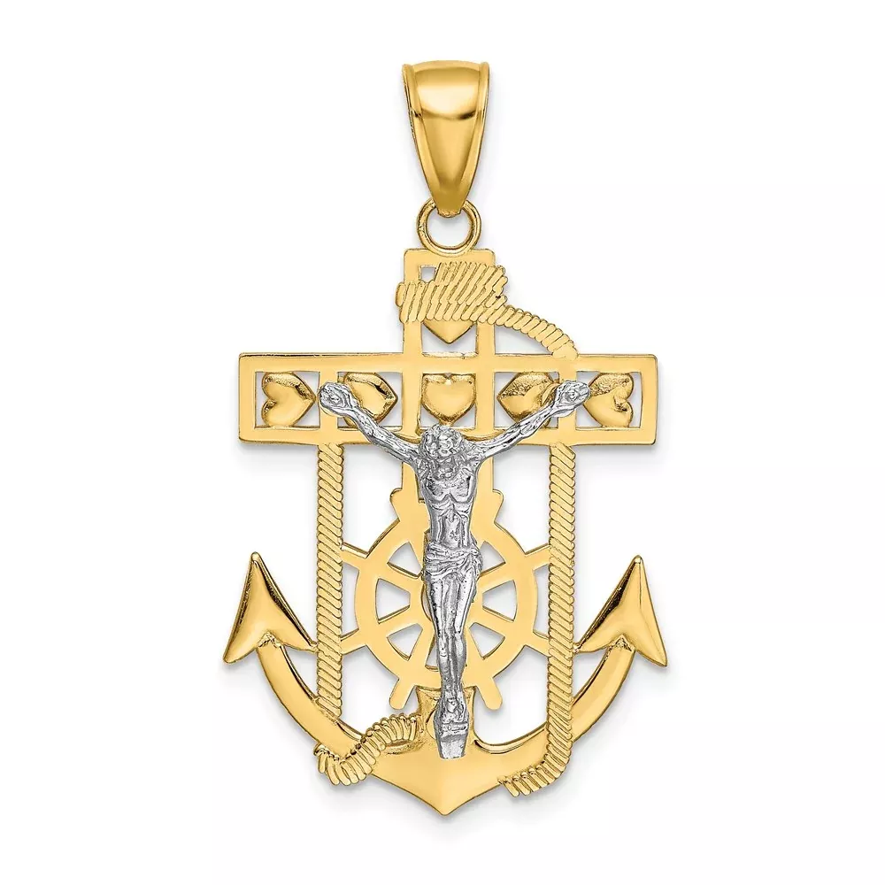 14k Two-tone Gold Mariner's Crucifix Pendant