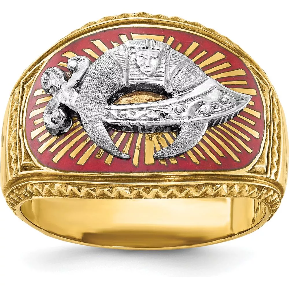 14K Two-Tone Gold Masonic Shriner's Ring with Multi-Color Enamel Detail - 16.5mm Band Width by IBGoodman