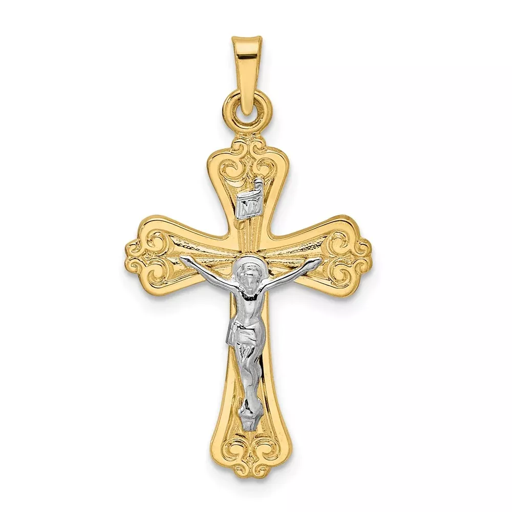 14k Two-tone Gold Polished Solid INRI Crucifix Pendant