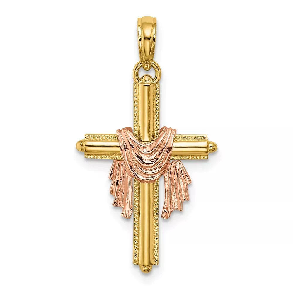 14k Two-tone Gold Two-tone Gold Cross w/ Drape Charm