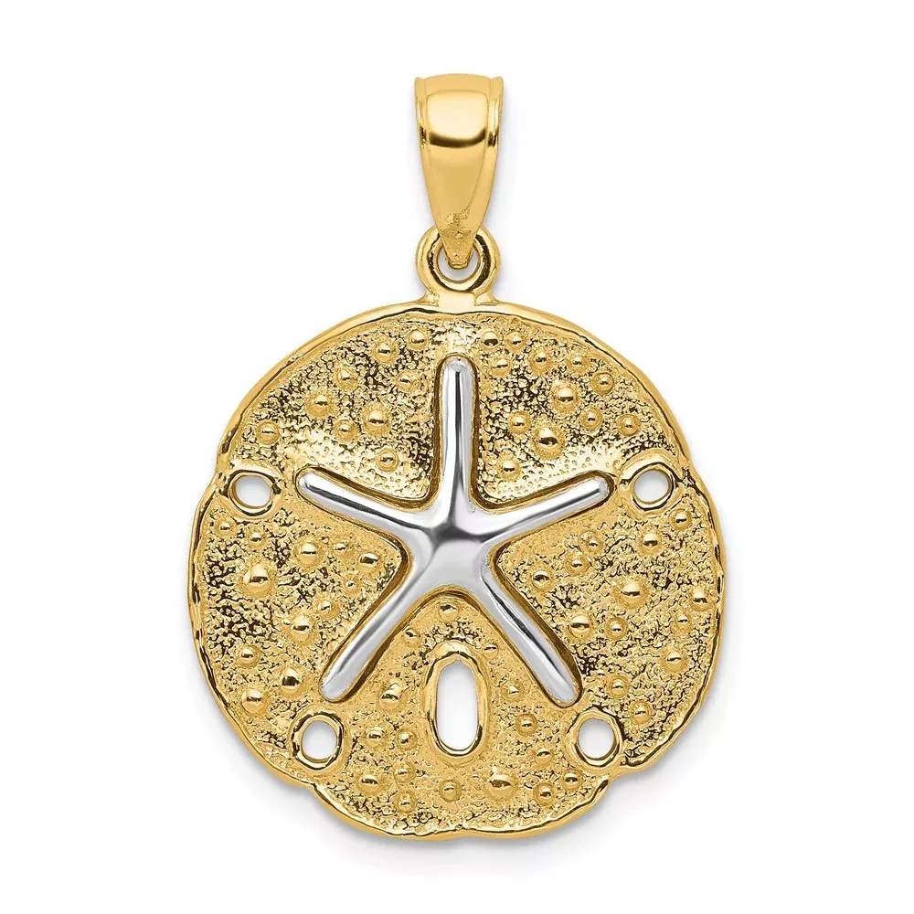 14k Two-tone Gold Two Tone Sand Dollar w / Starfish Pendant