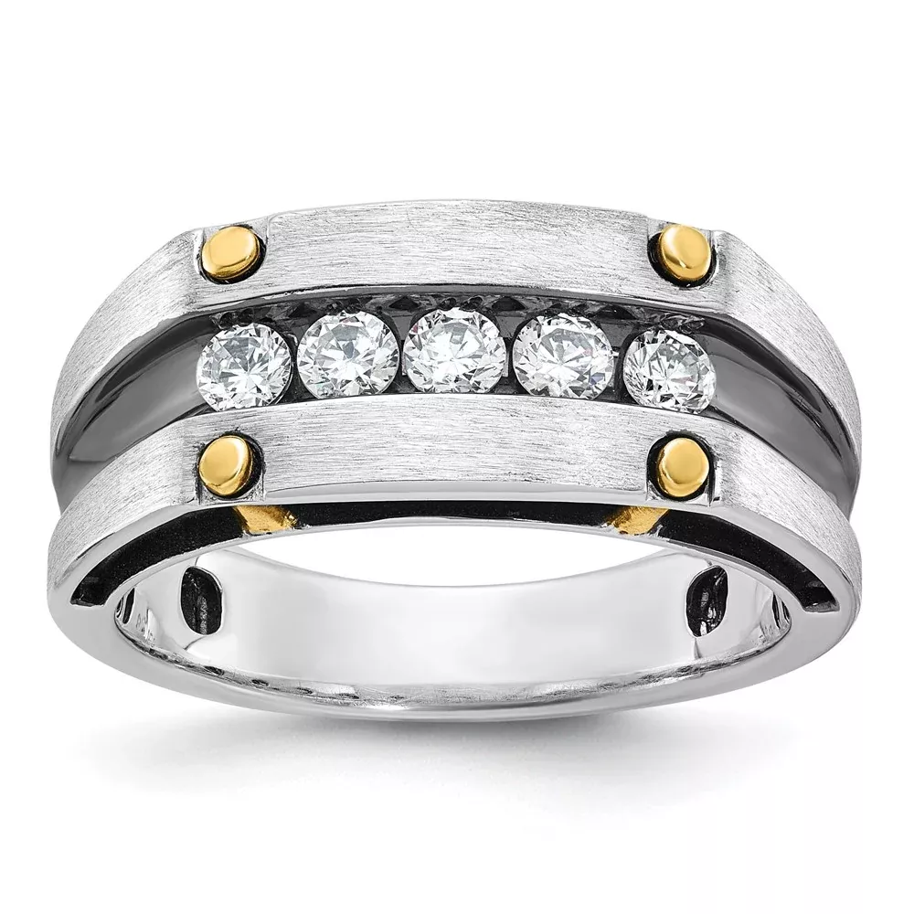 14k Two-tone Gold w /Black Rhodium Men's Satin 1 /2 carat Diamond Complete Ring