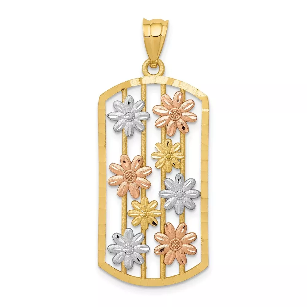 14k Two-tone Gold w /White Rhodium Framed Daisy Pendant