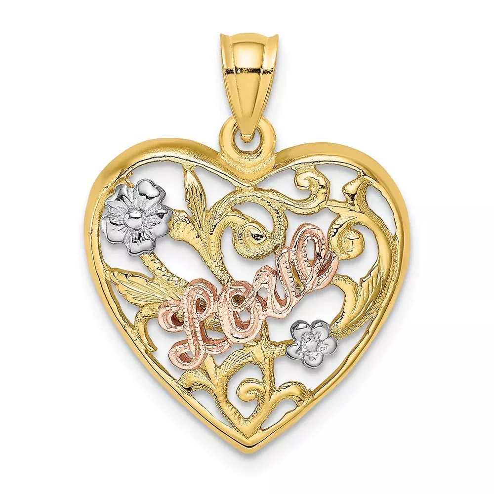 14k Two-tone Gold w /White Rhodium LOVE Heart Charm