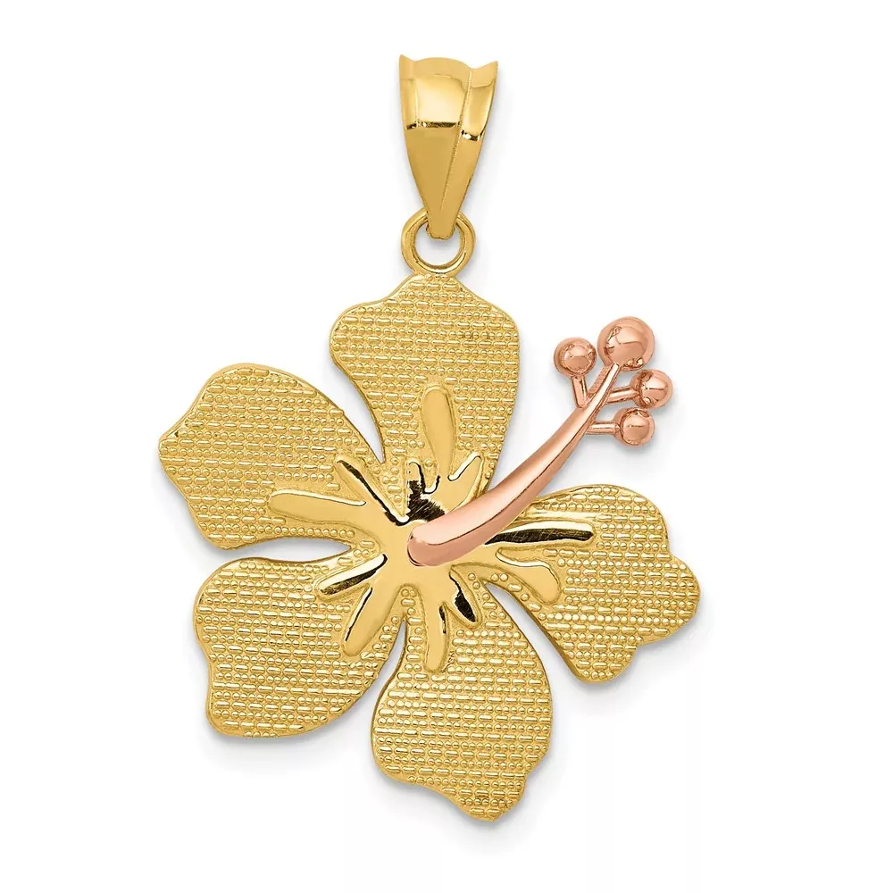14k Two-tone Gold Yellow /Rose Hibiscus Charm