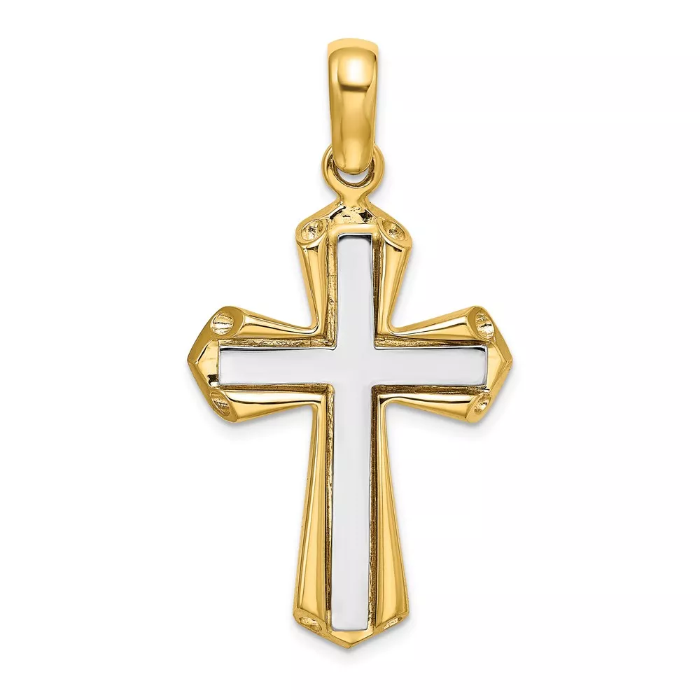 14K Two-tone Polished Cross Charm