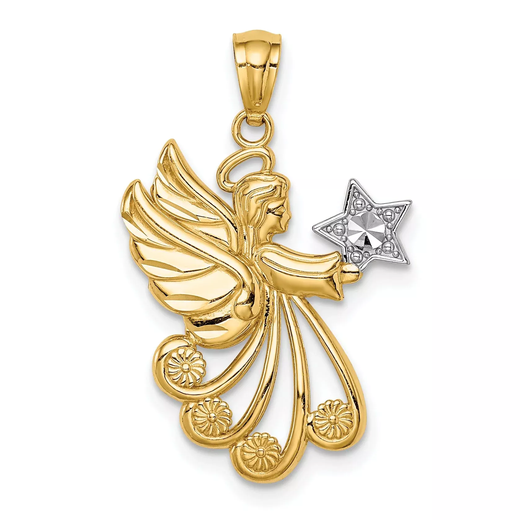 14K w/Rhodium D/C Angel with a Star