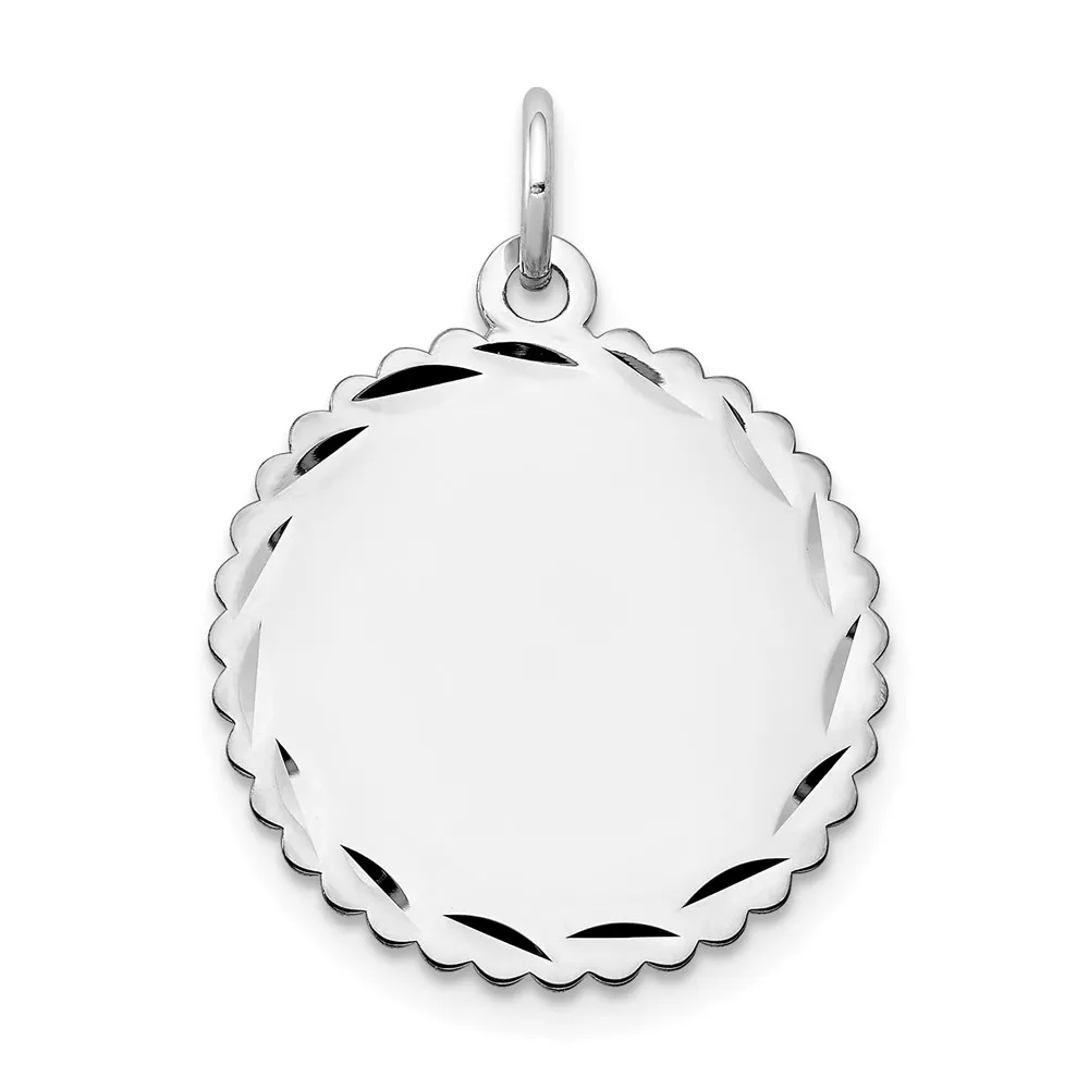 14k White Gold .013 Gauge Engravable Round Scalloped 18mm Disc Charm