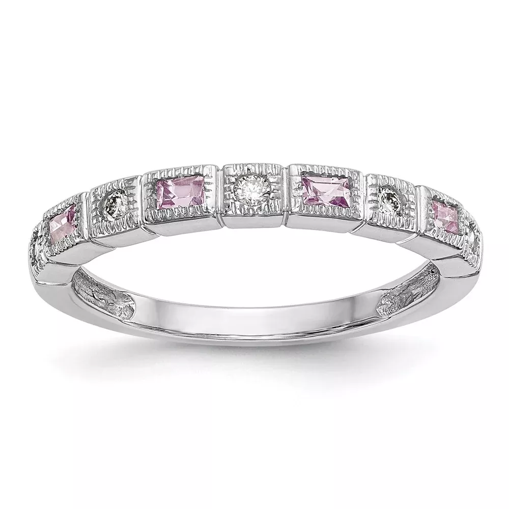 14k White Gold 1/10 carat Diamond and Pink Sapphire Complete Band