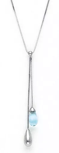 14k White Gold 1.75Inches Drop Genuine Blue Topaz Stone Necklace