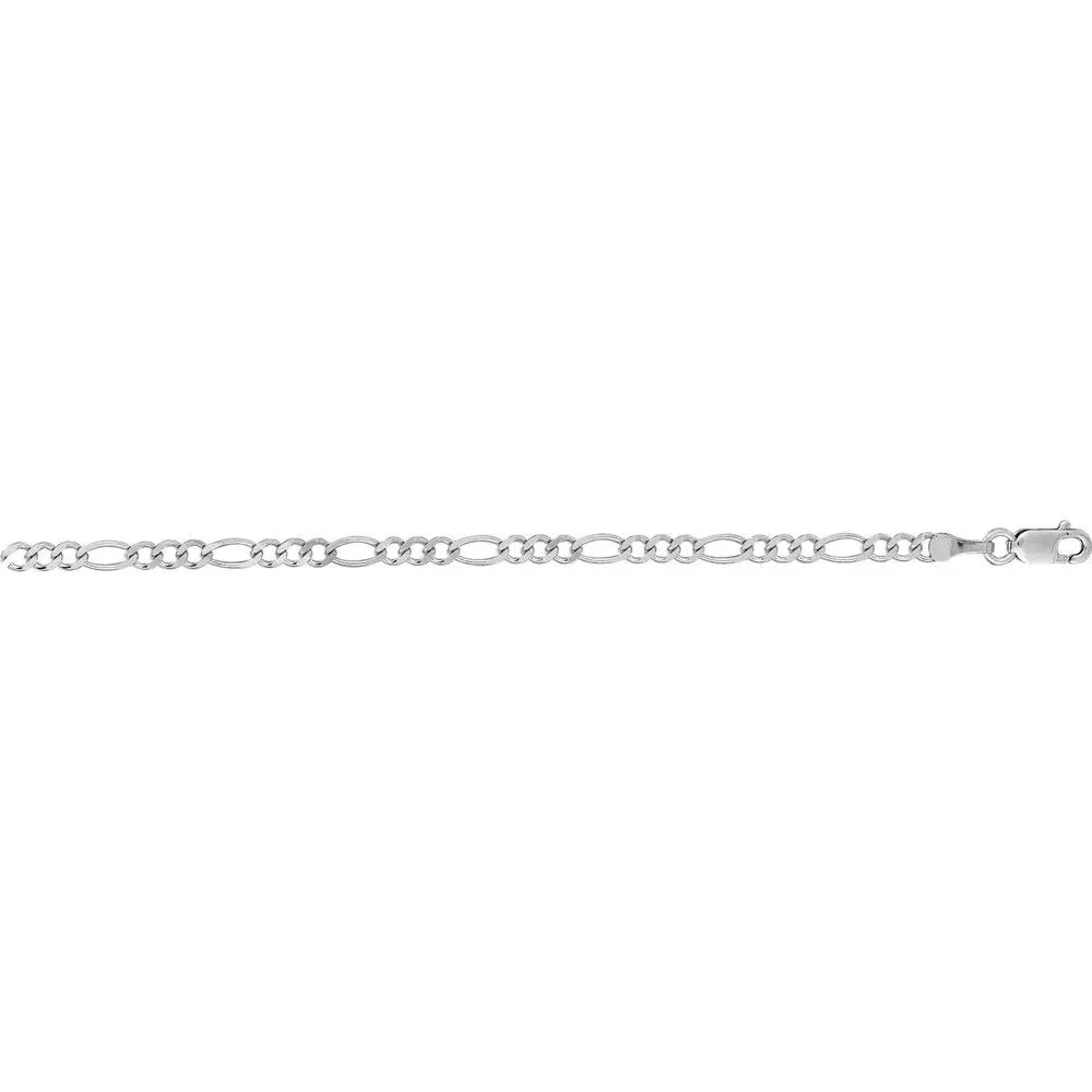 14K White Gold 2.6mm Figaro Chain Bracelet - 7" by Orozza Fine Jewelry