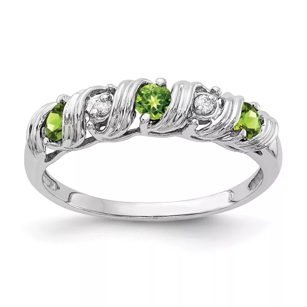 14k White Gold 2.75mm Peridot AAA Diamond ring