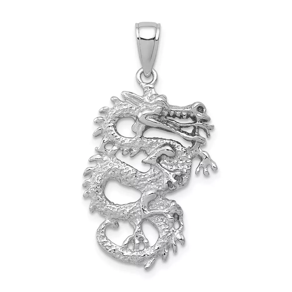 14k White Gold 3-D Dragon Pendant