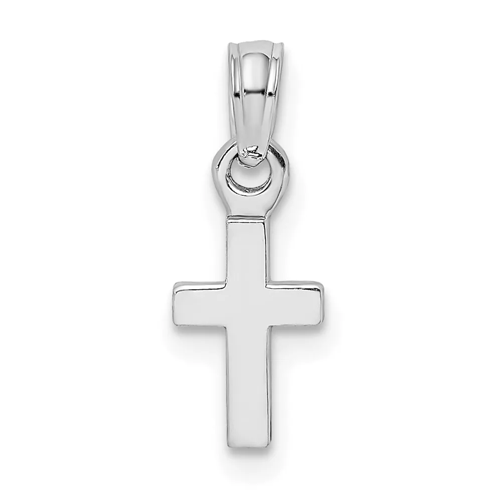 14K White Gold 3-D and Polished Mini Cross Charm