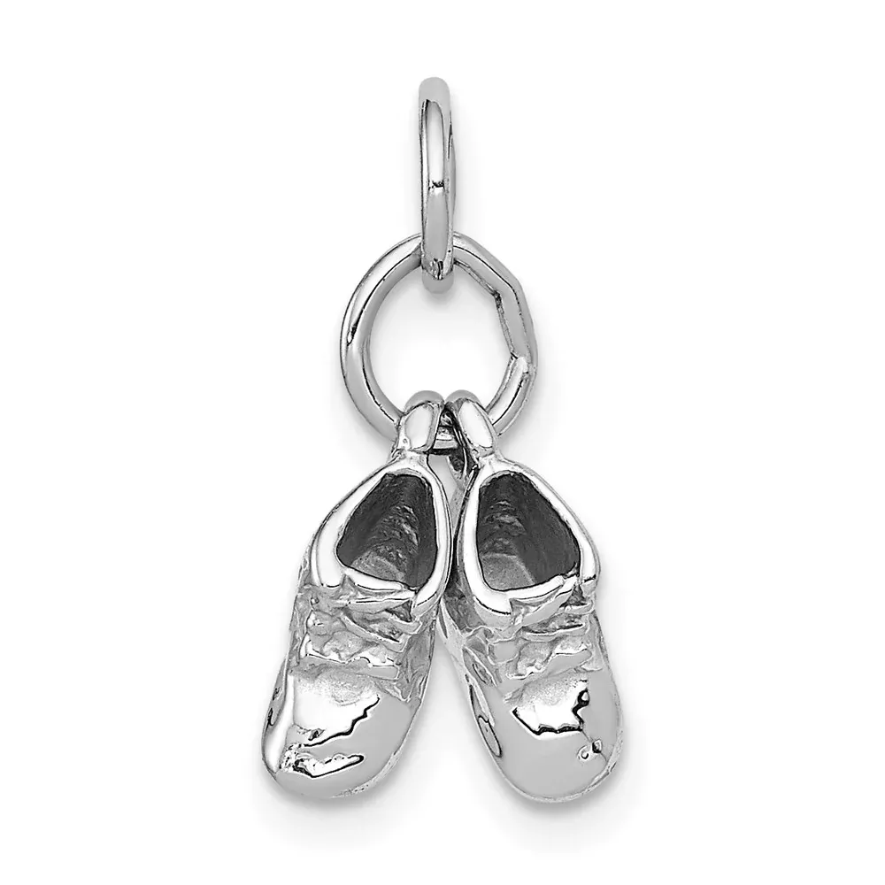 14k White Gold 3D Moveable White Gold Baby Shoes Charm