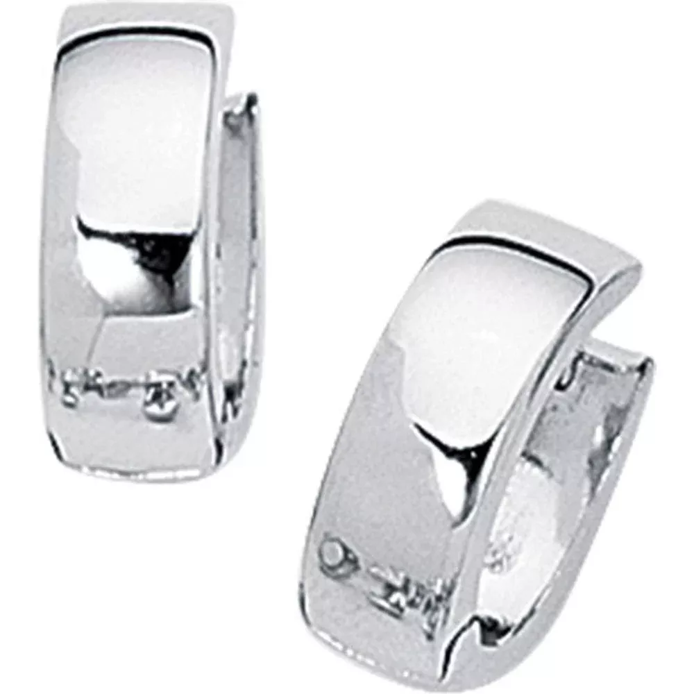 14K White Gold 5mm Polished Chunky Huggie Earrings with Hinged Closure by Orozza Fine Jewelry