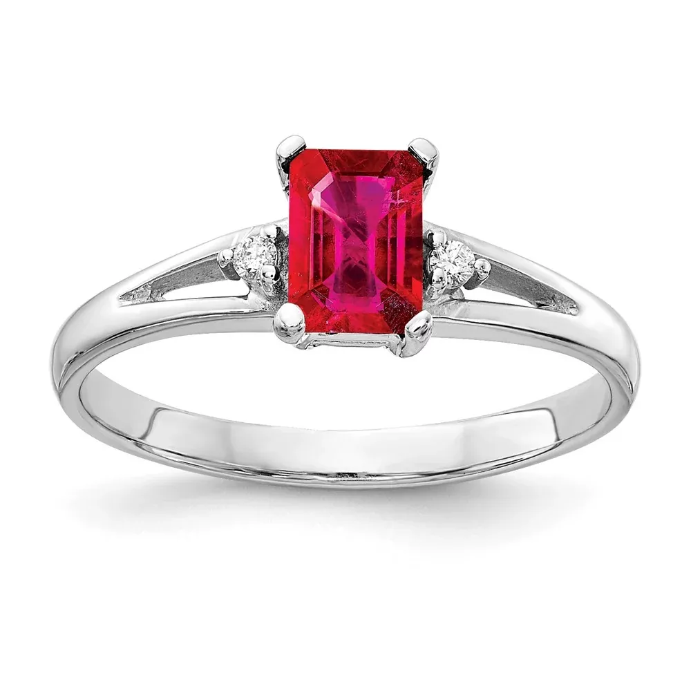 14k White Gold 6x4mm Emerald Cut Ruby AAA Diamond ring