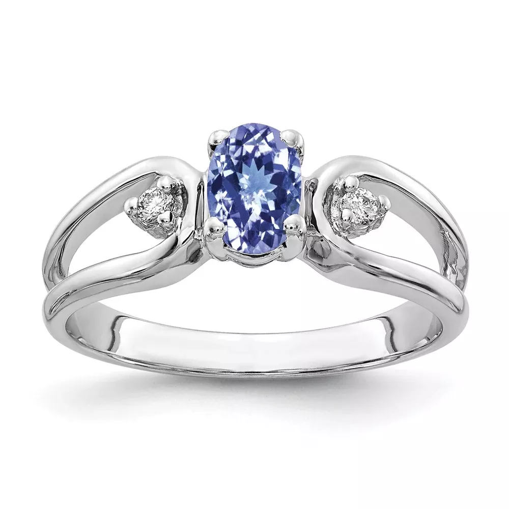 14k White Gold 6x4mm Oval Tanzanite VS Diamond ring