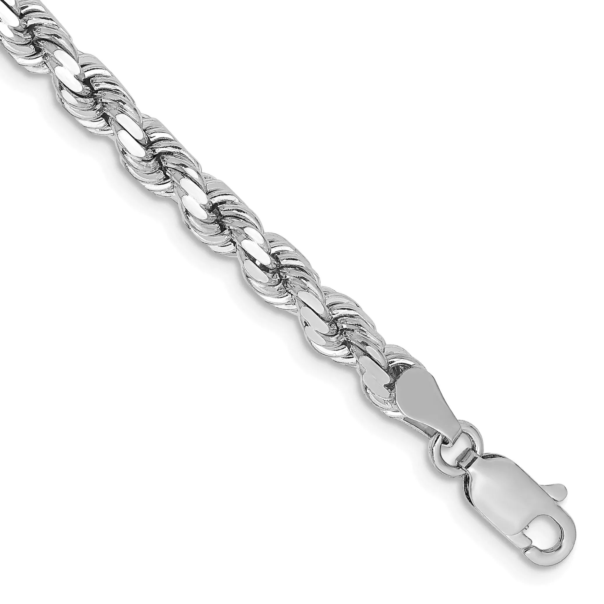 14K White Gold 7 inch 4.25mm Diamond-cut Rope with Lobster Clasp Chain