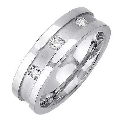 14k White Gold 7mm 0.12ct. Diamond Contemporary Wedding Band