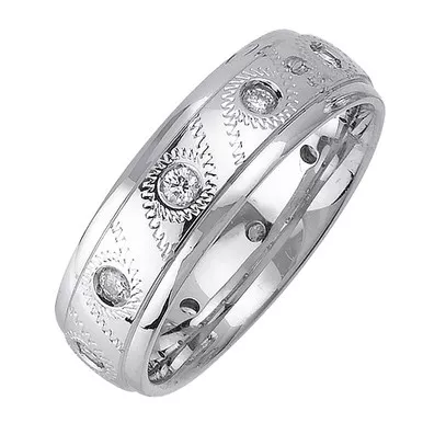 14k White Gold 7mm 0.12ct. Round Diamond Wedding Band