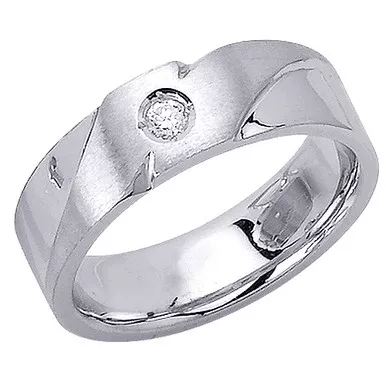14k White Gold 7mm With One 0.08ct. Diamond Modern Wedding Band