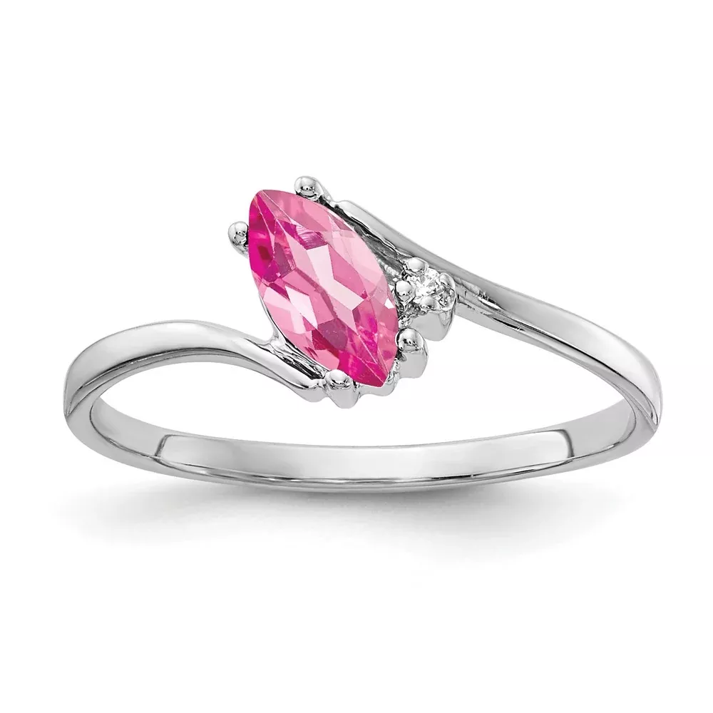 14k White Gold 7x3.5mm Marquise Pink Tourmaline AA Diamond ring