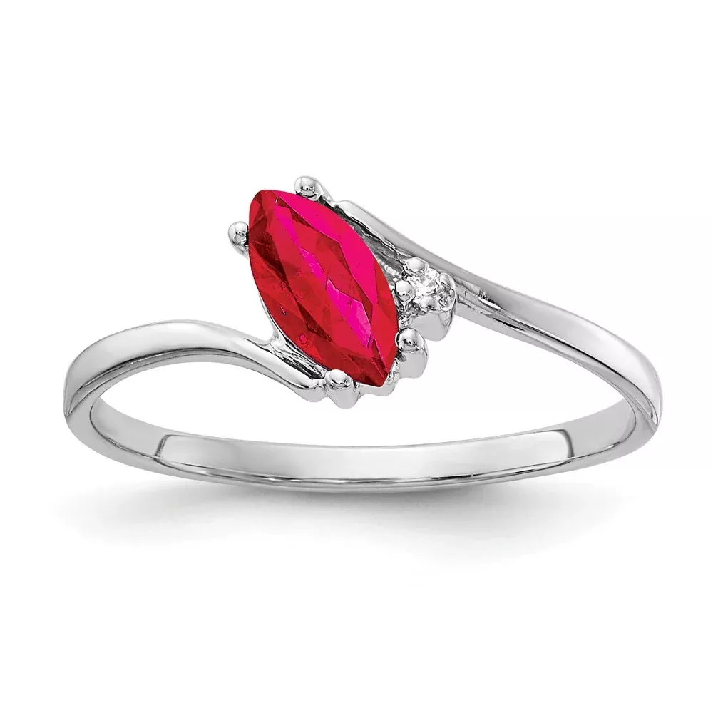14k White Gold 7x3.5mm Marquise Ruby VS Diamond ring