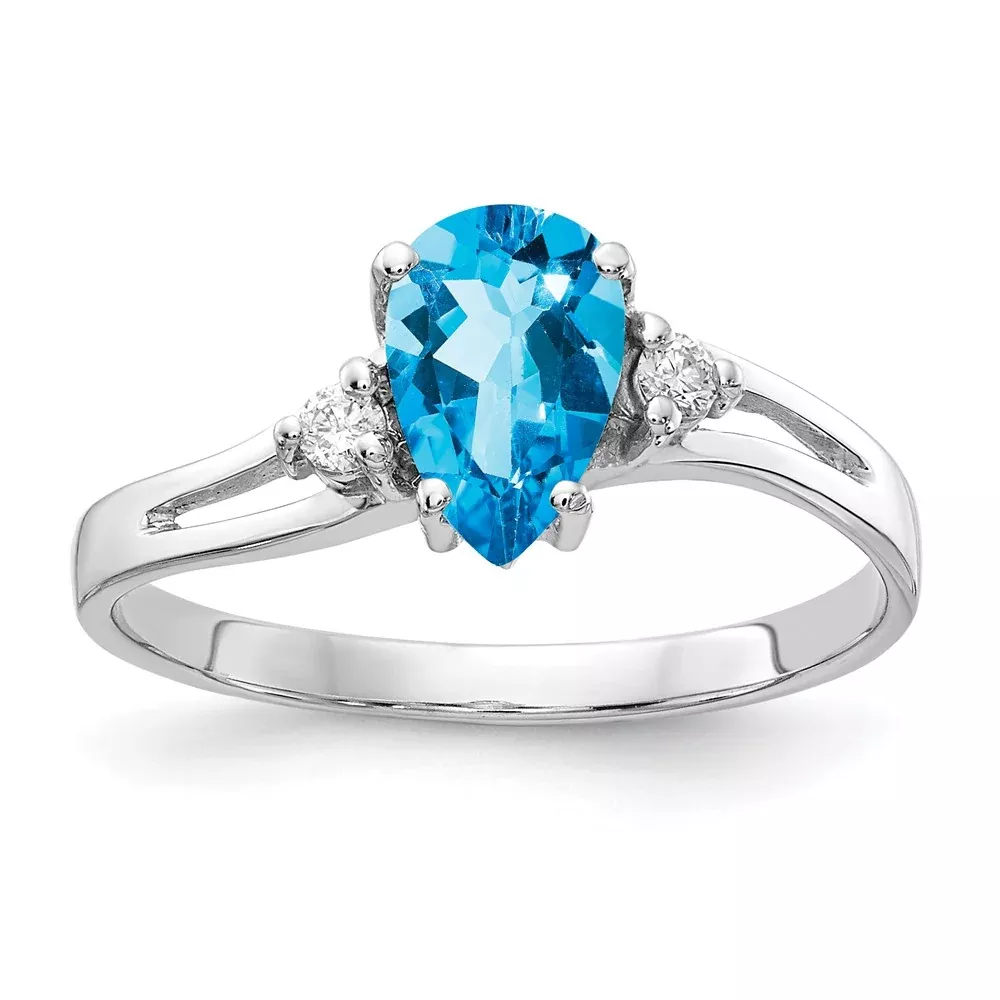 14k White Gold 7x5mm Pear Blue Topaz VS Diamond ring