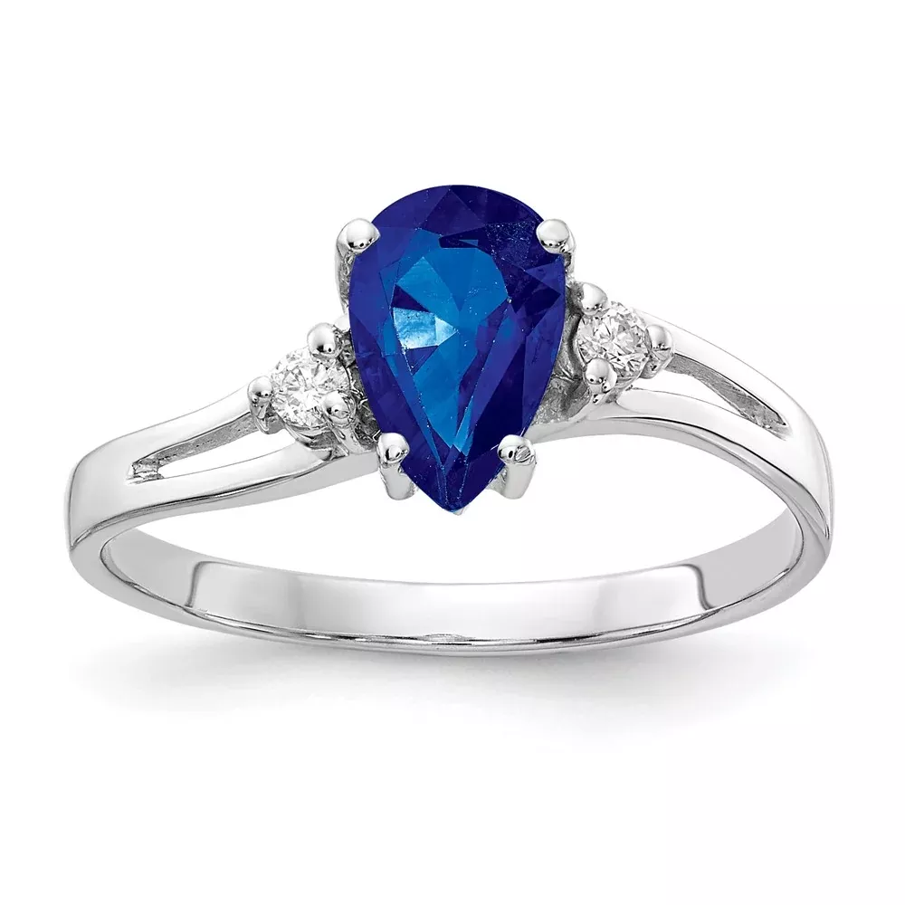 14k White Gold 7x5mm Pear Sapphire AA Diamond ring