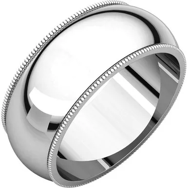 14k White Gold 8mm High Polished Traditional Milgrain Wedding Band