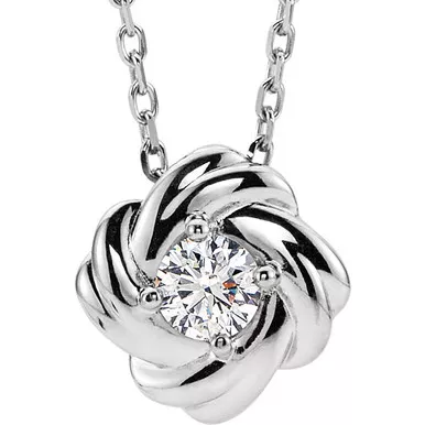 14k White Gold Diamond Love Knot Necklace 1/6 Ctw