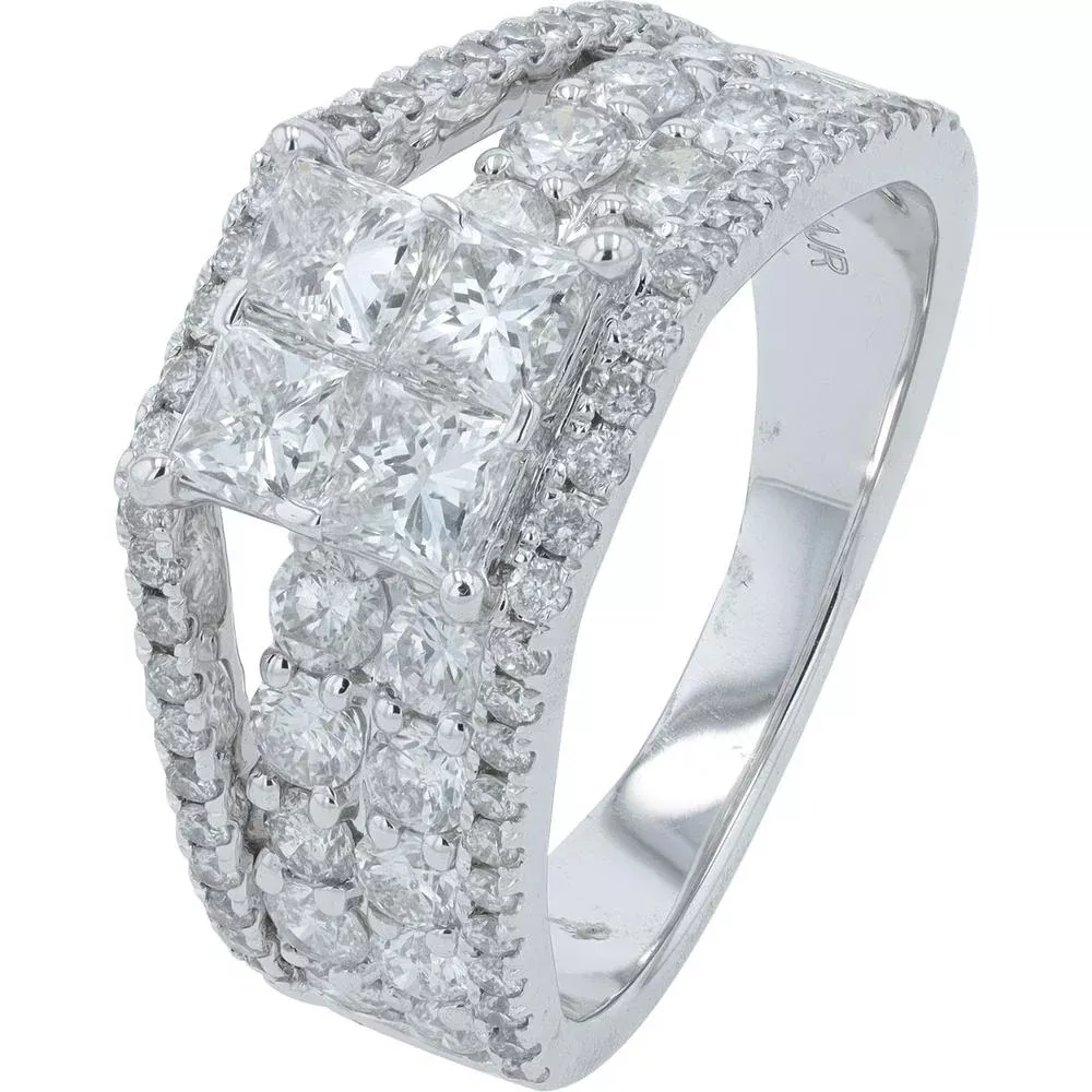 14K White Gold Diamond Ring with Princess-Cut and Round Diamonds - 2.75 Carat Total Diamond Weight