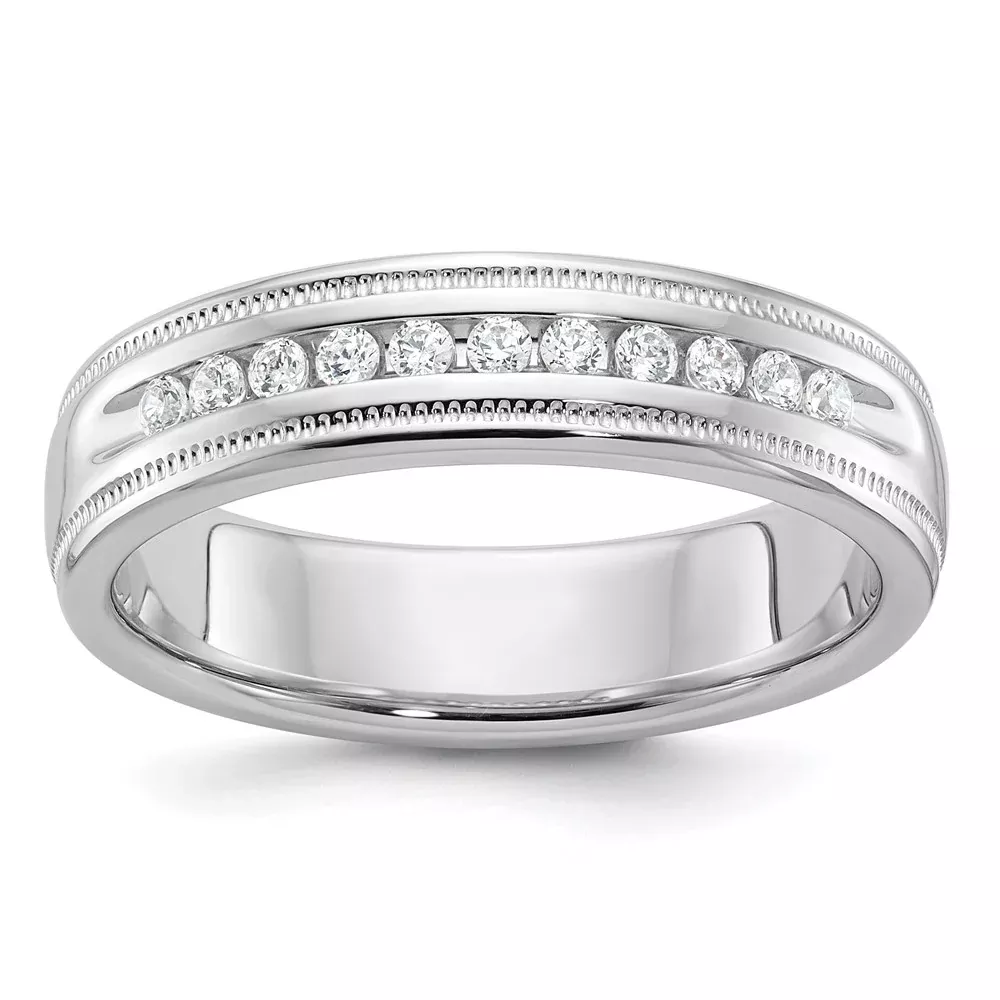 14k White Gold Men's Diamond Milgrain Ring Mounting
