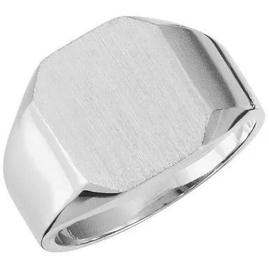 14k White Gold Men's Octagon Signet Ring 12mmx10mmSolid Back
