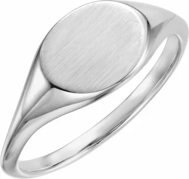 14k White Gold Oval Signet Ring 9mmx11mm Solid Back