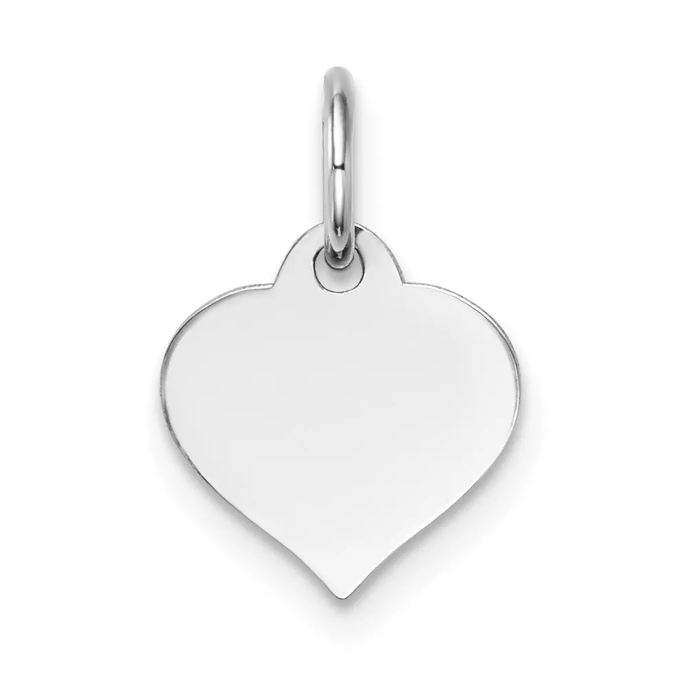 14K White Gold Plain .009 Gauge Engravable Heart 10x10mm Disc Charm