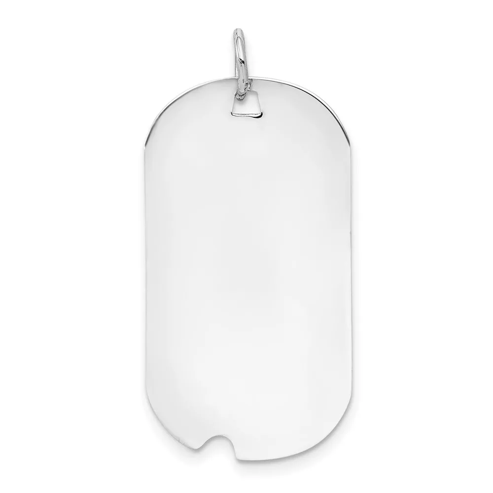 14k White Gold Plain .011 Gauge Engravable 30x16mm Dog Tag with Notch Disc Charm