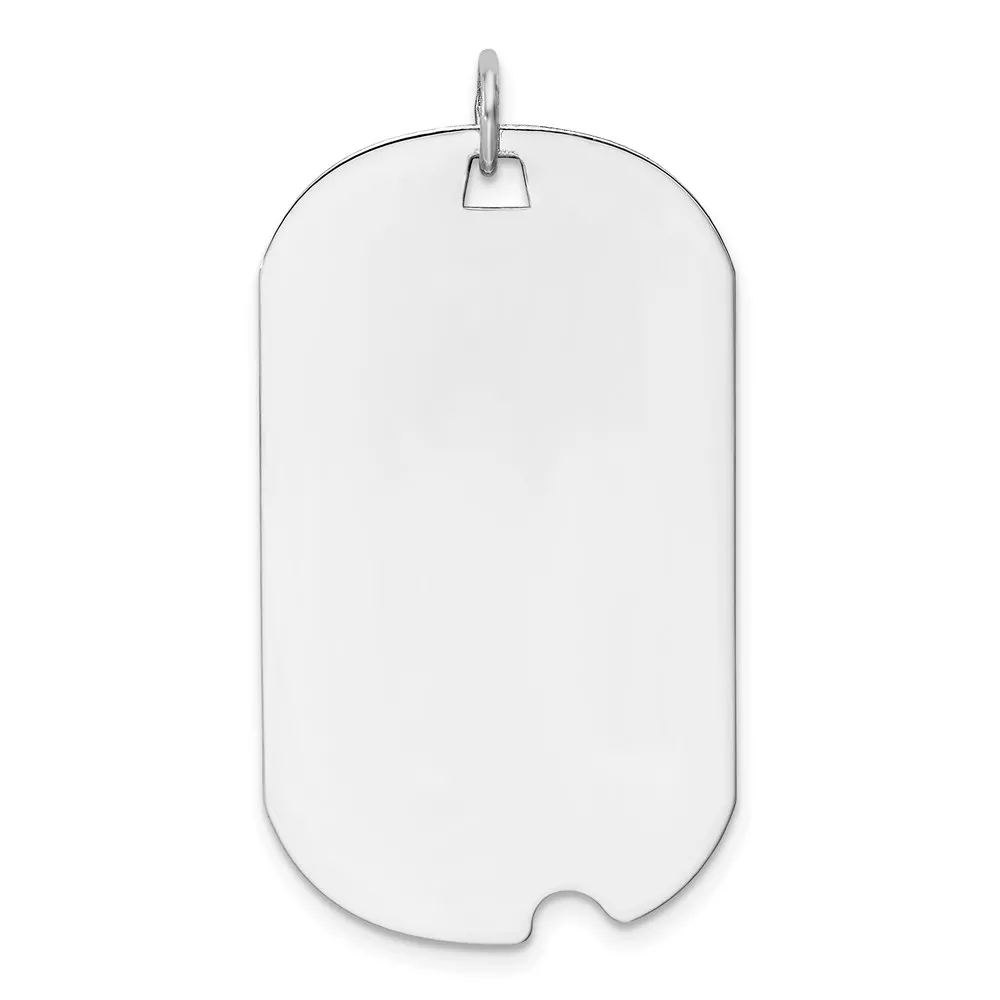 14k White Gold Plain .018 Gauge Engravable 36x19mm Dog Tag with Notch Disc Charm