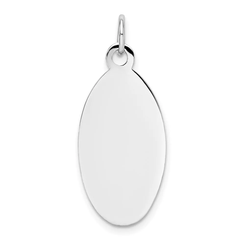 14k White Gold Plain .018 Gauge Engravable Elliptical 27x12mm Disc Charm