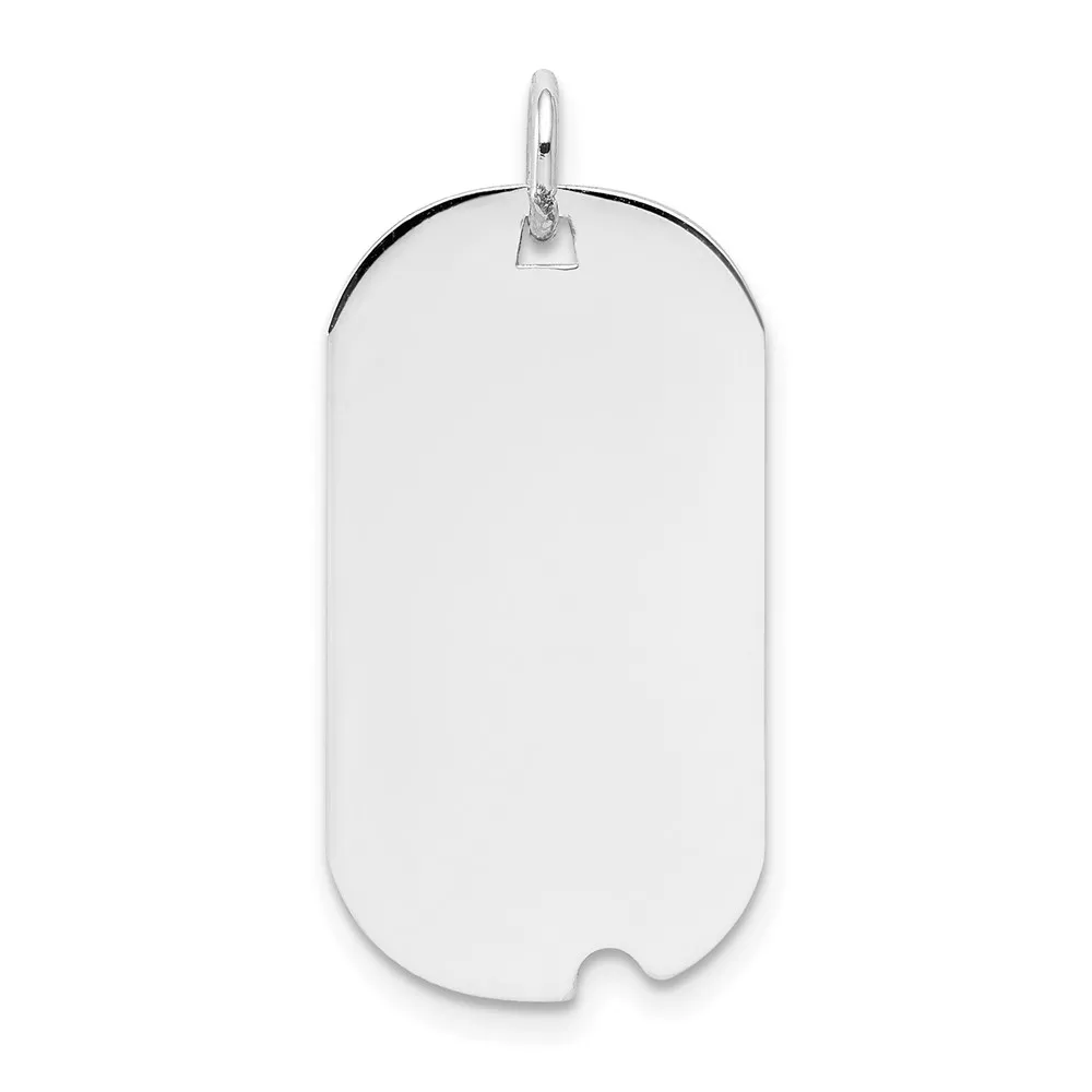 14k White Gold Plain .027 Gauge Engravable 25x13mm Dog Tag with Notch Disc Charm