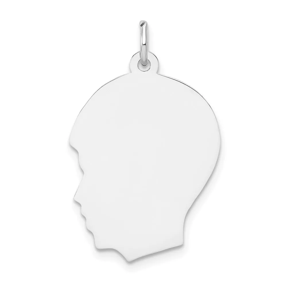 14k White Gold Plain Medium.009 Depth Facing Left Engravable Boy Charm
