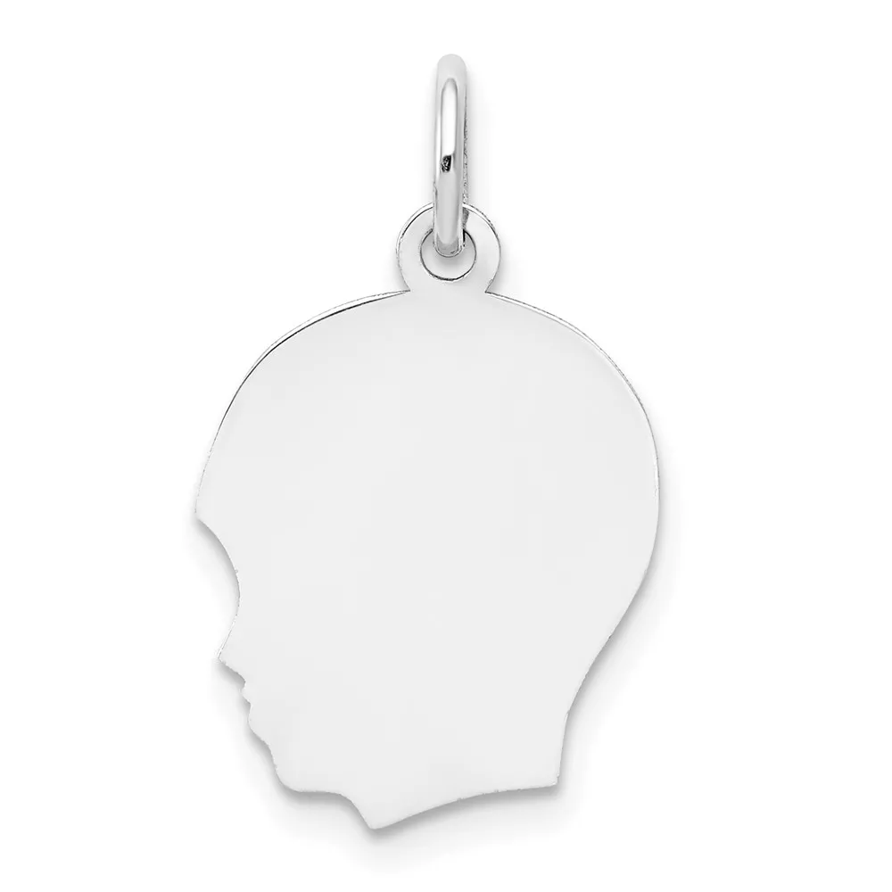 14k White Gold Plain Medium.035 Depth Facing Left Engravable Boy Charm
