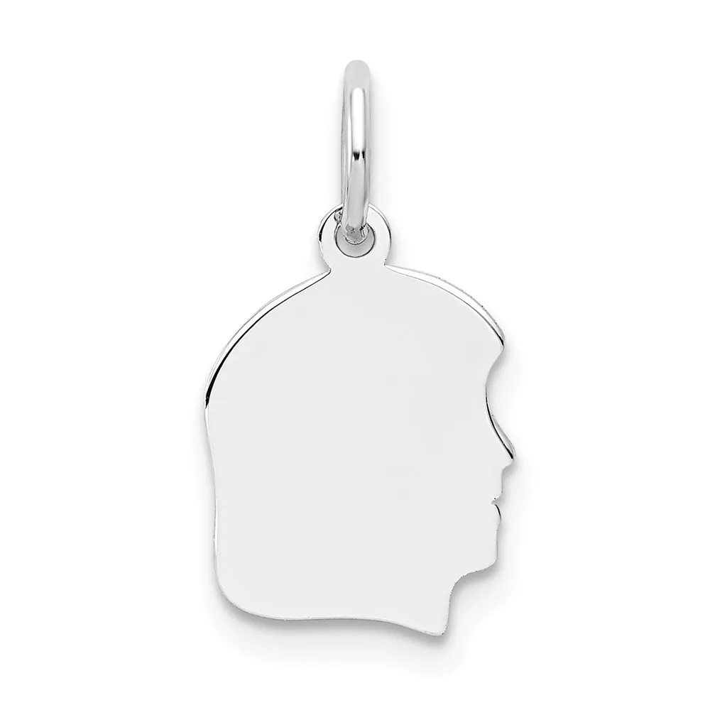 14k White Gold Plain Small.013 Depth Facing Right Engravable Girl Charm