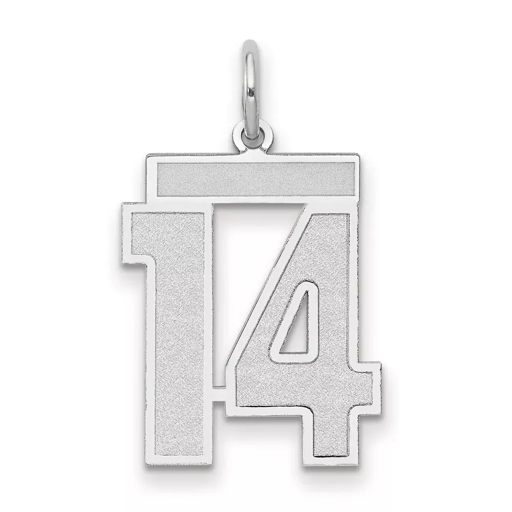 14k White Goldw Medium Satin Number 14 Charm