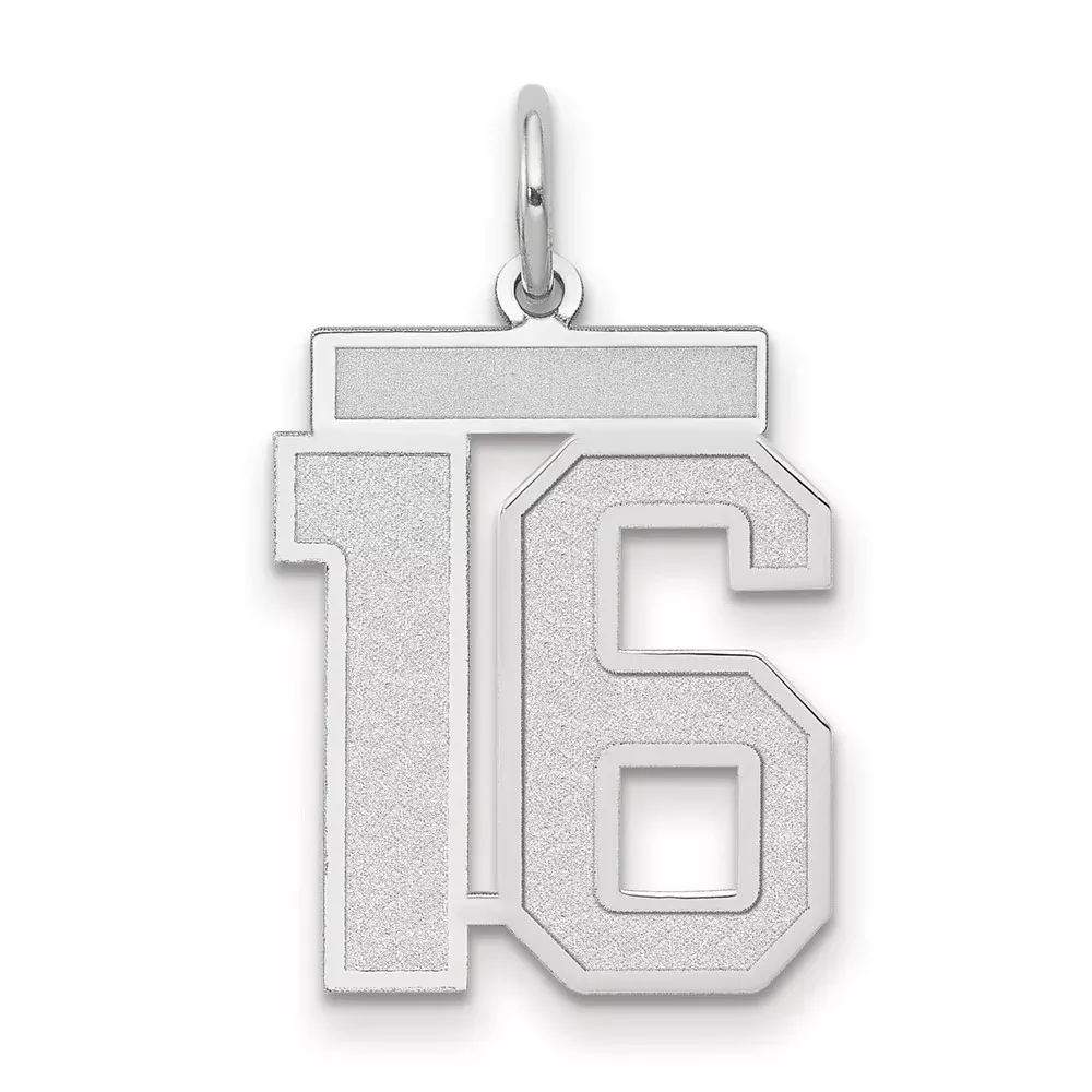 14k White Goldw Medium Satin Number 16 Charm