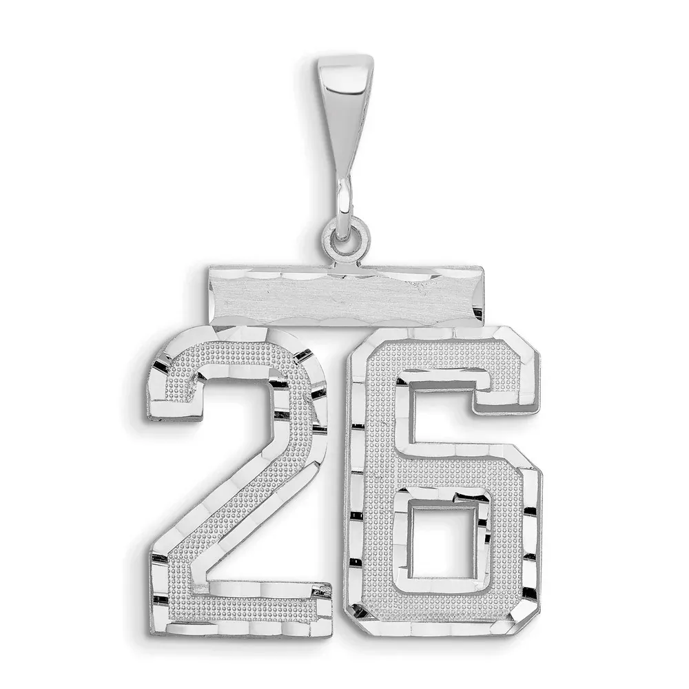 14k White Goldw Small Brushed Diamond-cut Number 26 Charm